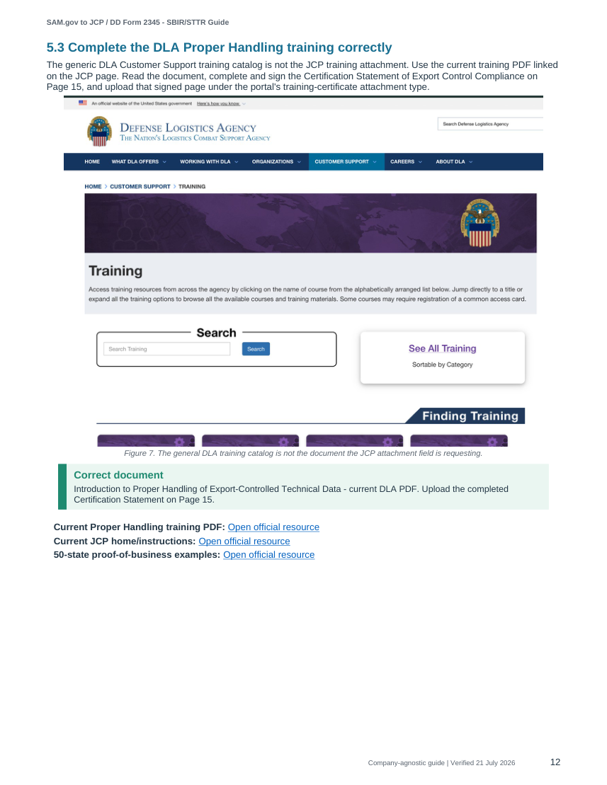 Note that the general DLA training catalog is not the JCP attachment