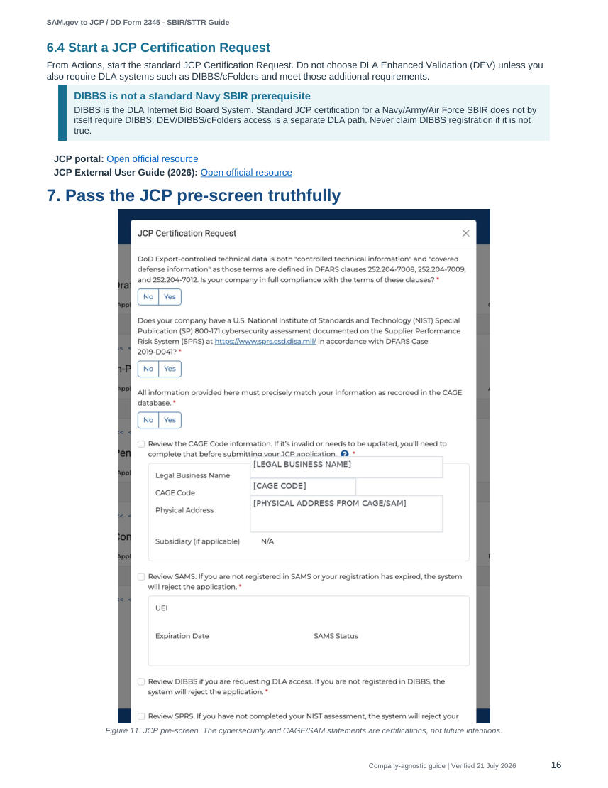 JCP pre-screen certifications