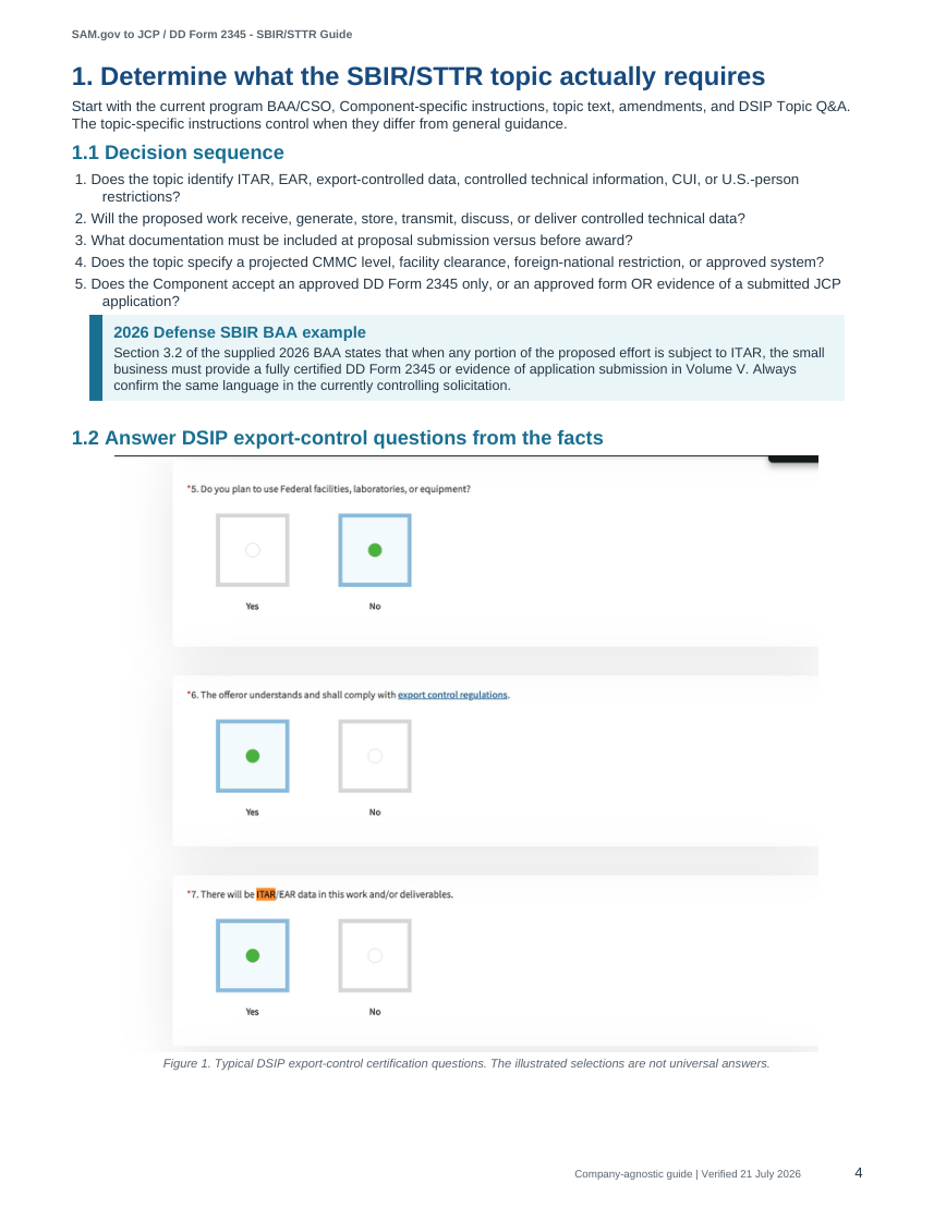 Anonymized DSIP export-control certification questions