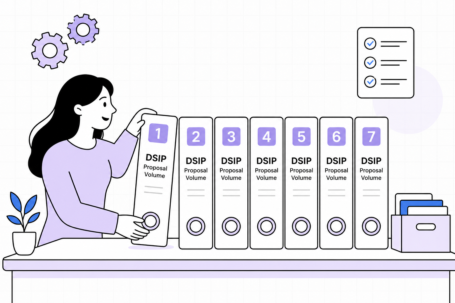 Illustration of seven DSIP proposal volume folders